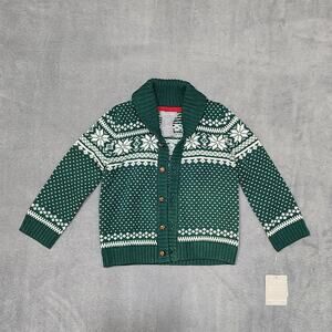 Tahari Green Fair Isle Sweater Button Front Cardigan Unisex‎ Boy/Girl 24 M